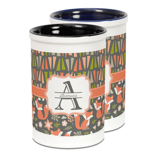 Custom Fox Trail Floral Ceramic Pencil Holder - Large