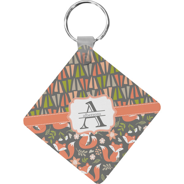 Custom Fox Trail Floral Diamond Plastic Keychain w/ Name and Initial