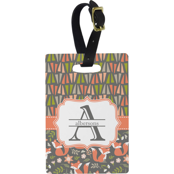 Custom Fox Trail Floral Plastic Luggage Tag - Rectangular w/ Name and Initial