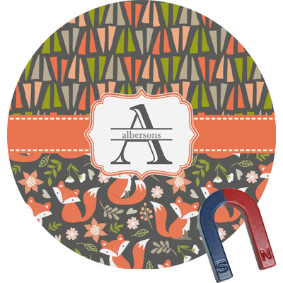 Fox Trail Floral Round Fridge Magnet (Personalized)