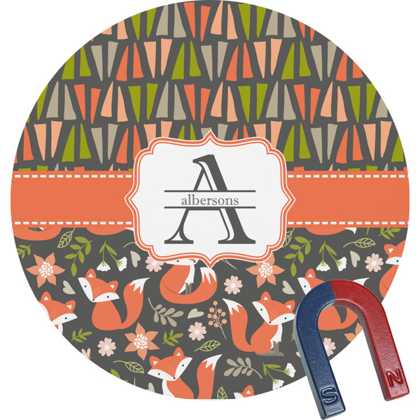 Custom Fox Trail Floral Round Fridge Magnet (Personalized)