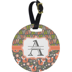 Fox Trail Floral Plastic Luggage Tag - Round (Personalized)