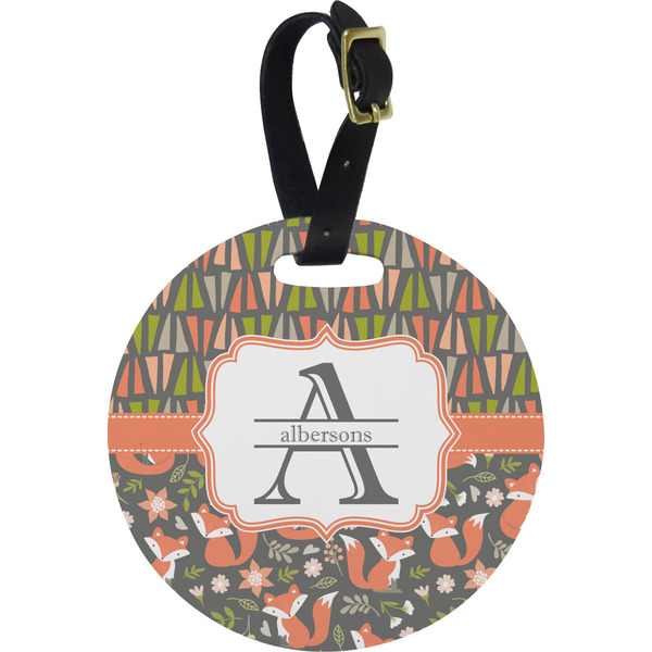 Custom Fox Trail Floral Plastic Luggage Tag - Round (Personalized)