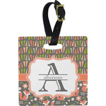 Fox Trail Floral Plastic Luggage Tag - Square w/ Name and Initial