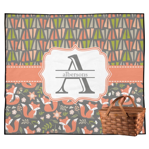 Custom Fox Trail Floral Outdoor Picnic Blanket (Personalized)