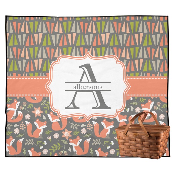 Custom Fox Trail Floral Outdoor Picnic Blanket (Personalized)