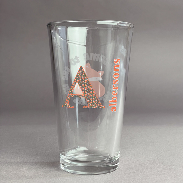 Custom Fox Trail Floral Pint Glass - Full Color Logo (Personalized)