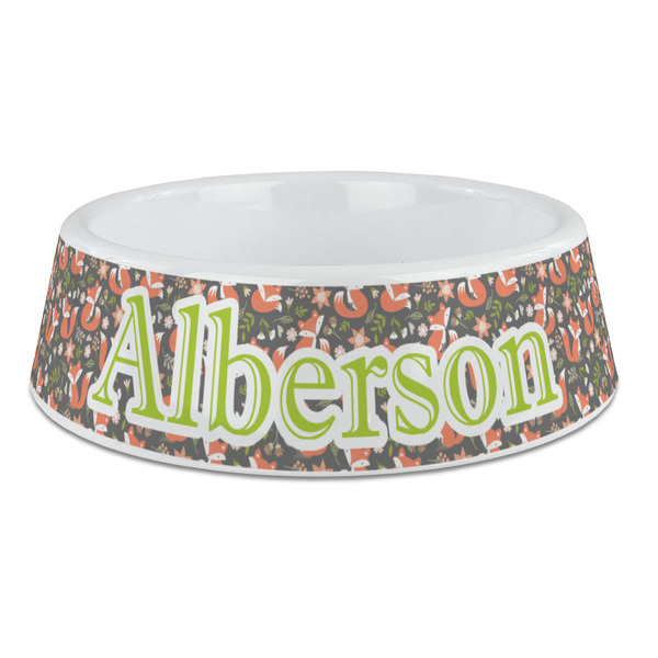 Custom Fox Trail Floral Plastic Dog Bowl - Large (Personalized)