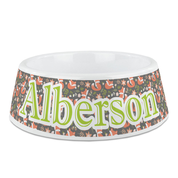 Custom Fox Trail Floral Plastic Dog Bowl - Medium (Personalized)