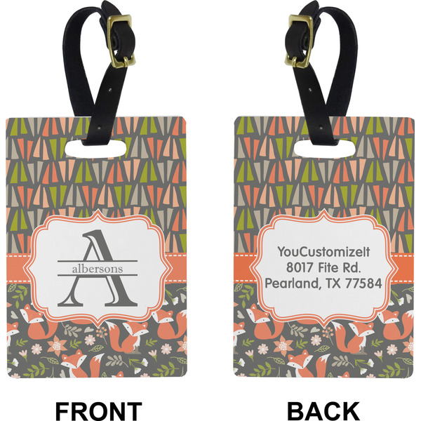 Fox Trail Floral Rectangle Luggage Tag (Front + Back)