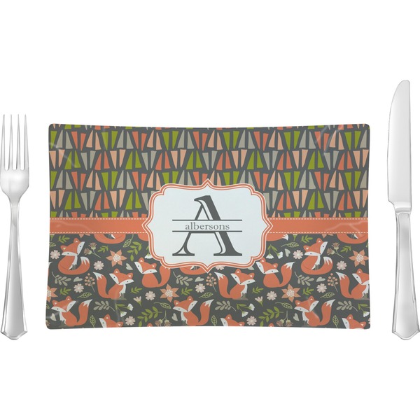 Custom Fox Trail Floral Rectangular Glass Lunch / Dinner Plate - Single or Set (Personalized)