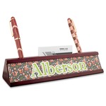 Fox Trail Floral Red Mahogany Nameplate with Business Card Holder (Personalized)