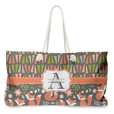 Custom Fox Trail Floral Large Tote Bag with Rope Handles (Personalized)