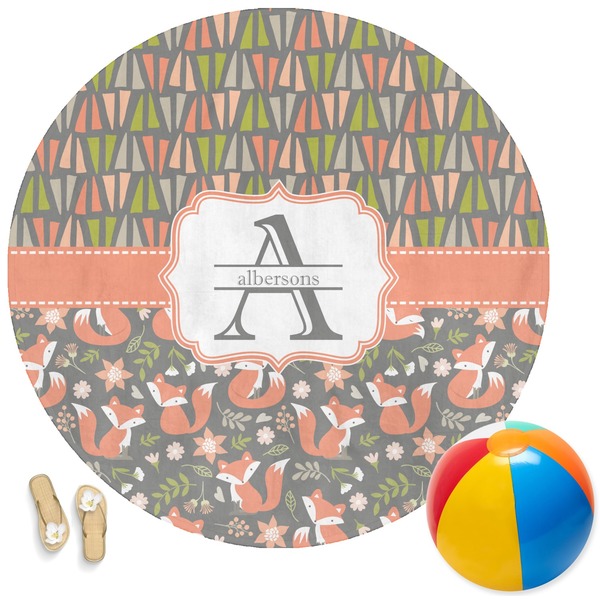 Custom Fox Trail Floral Round Beach Towel (Personalized)
