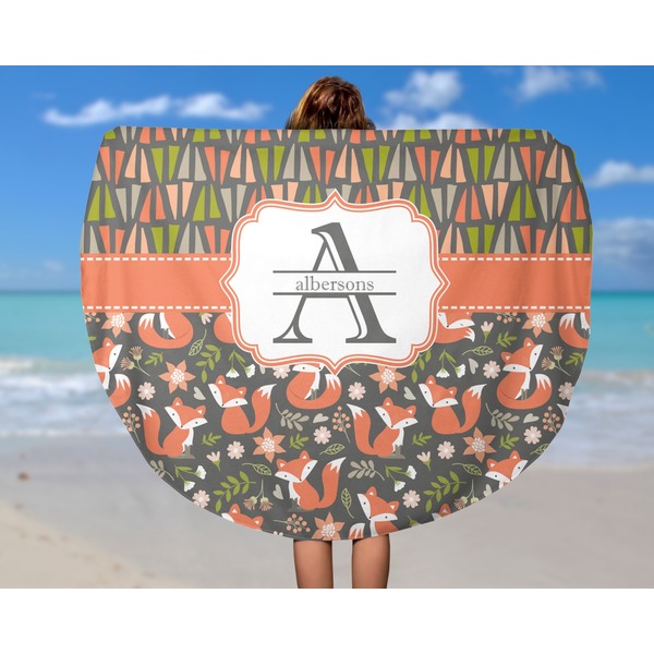 Fox Trail Floral Round Beach Towel - In Use