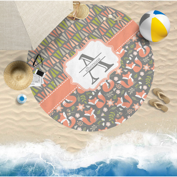 Fox Trail Floral Round Beach Towel Lifestyle