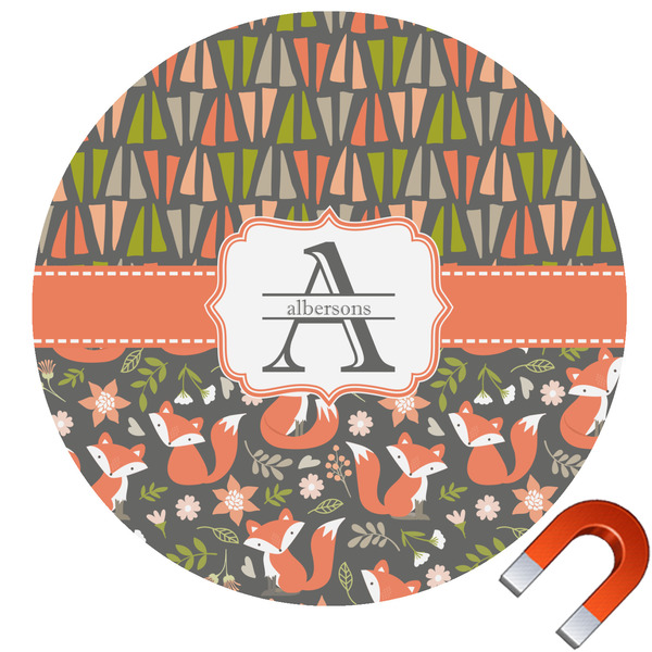 Custom Fox Trail Floral Round Car Magnet - 6" (Personalized)