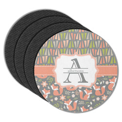 Fox Trail Floral Round Rubber Backed Coasters - Set of 4 (Personalized)