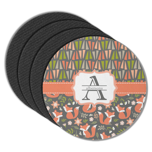 Custom Fox Trail Floral Round Rubber Backed Coasters - Set of 4 (Personalized)
