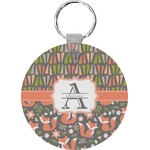 Fox Trail Floral Round Plastic Keychain (Personalized)