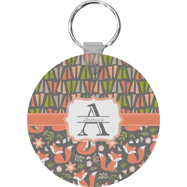Custom Fox Trail Floral Round Plastic Keychain (Personalized)