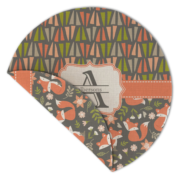 Fox Trail Floral Round Linen Placemats - Front (folded corner double sided)