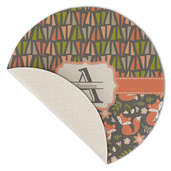 Fox Trail Floral Round Linen Placemats - Front (folded corner single sided)