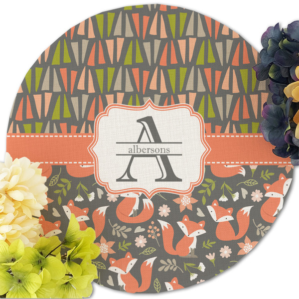 Fox Trail Floral Round Linen Placemats - Front (w flowers)