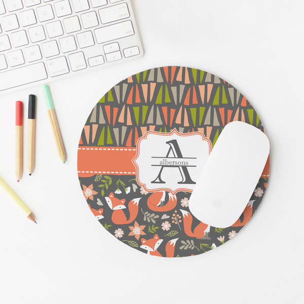 Fox Trail Floral Round Mousepad - LIFESTYLE 2