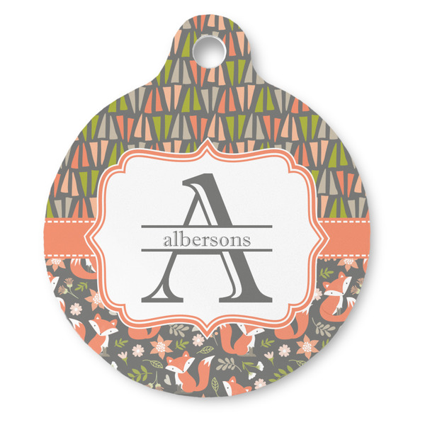 Custom Fox Trail Floral Round Pet ID Tag (Personalized)