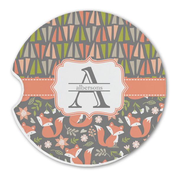 Custom Fox Trail Floral Sandstone Car Coaster - Single (Personalized)