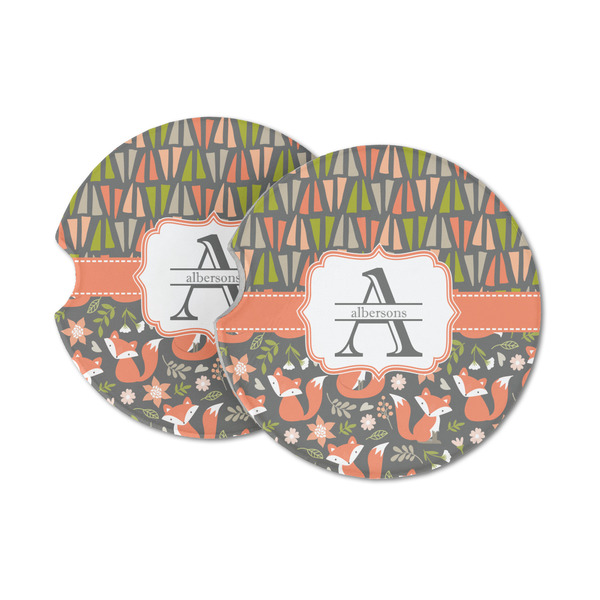 Custom Fox Trail Floral Sandstone Car Coasters - Set of 2 (Personalized)