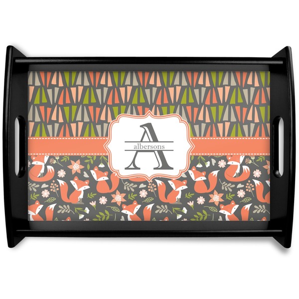Custom Fox Trail Floral Black Wooden Tray - Small (Personalized)
