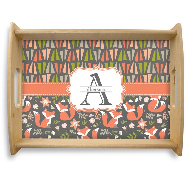 Custom Fox Trail Floral Natural Wooden Tray - Large (Personalized)