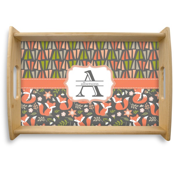 Custom Fox Trail Floral Natural Wooden Tray - Small (Personalized)
