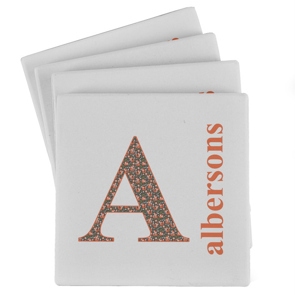 Custom Fox Trail Floral Absorbent Stone Coasters - Set of 4 (Personalized)