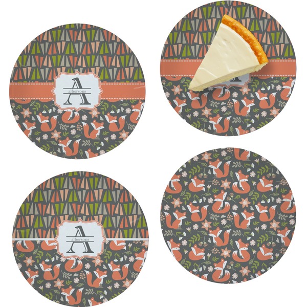Custom Fox Trail Floral Set of 4 Glass Appetizer / Dessert Plate 8" (Personalized)