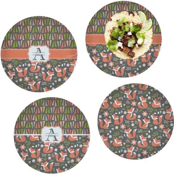 Custom Fox Trail Floral Set of 4 Glass Lunch / Dinner Plate 10" (Personalized)