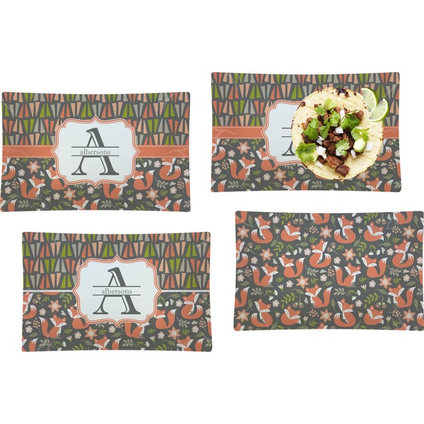 Custom Fox Trail Floral Set of 4 Glass Rectangular Lunch / Dinner Plate (Personalized)