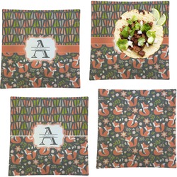 Fox Trail Floral Set of 4 Glass Square Lunch / Dinner Plate 9.5" (Personalized)