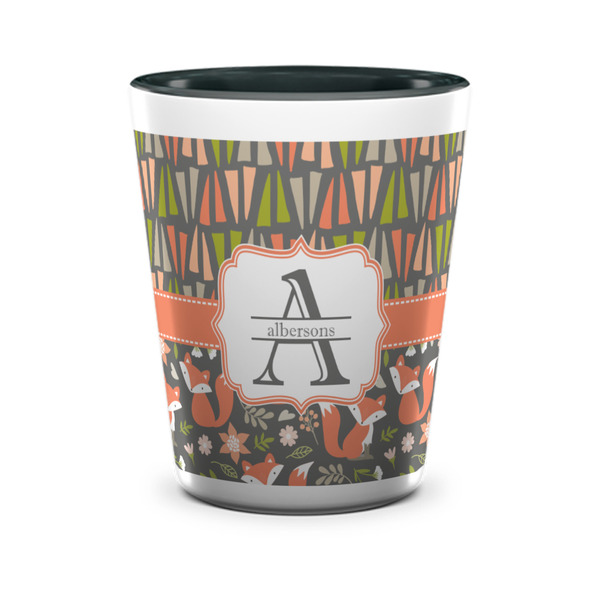 Custom Fox Trail Floral Ceramic Shot Glass - 1.5 oz - Two Tone - Set of 4 (Personalized)