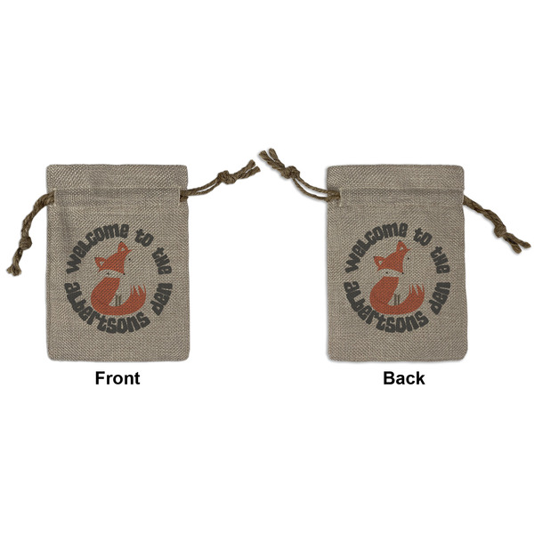 Custom Fox Trail Floral Small Burlap Gift Bag - Front & Back (Personalized)