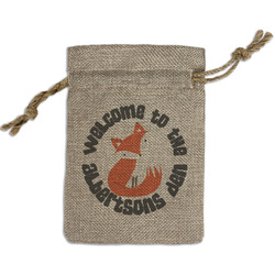 Fox Trail Floral Small Burlap Gift Bag - Front (Personalized)