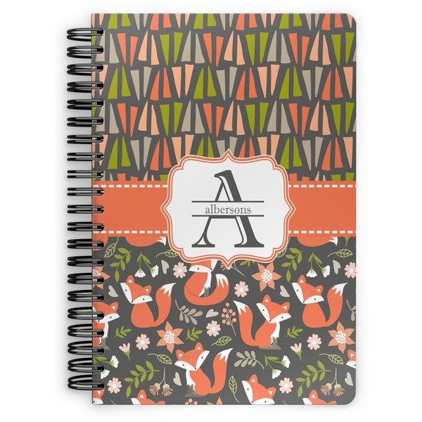 Custom Fox Trail Floral Spiral Notebook - 7x10 w/ Name and Initial