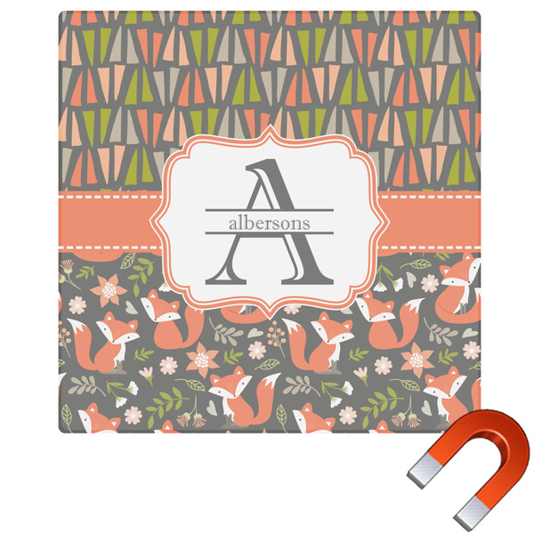 Custom Fox Trail Floral Square Car Magnet - 10" (Personalized)