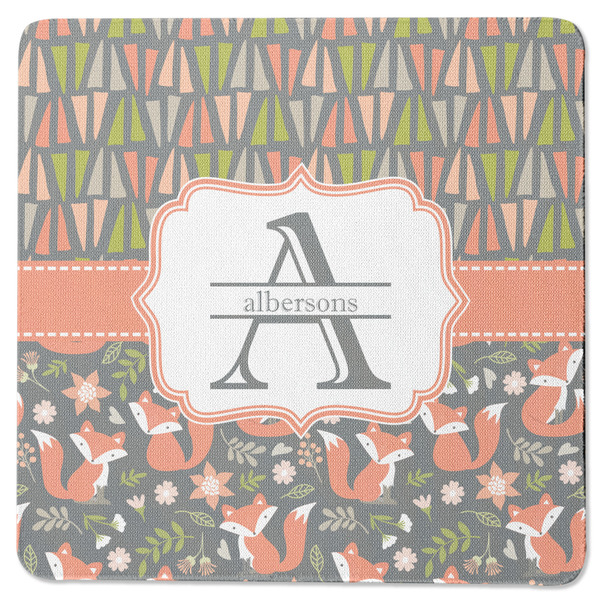 Custom Fox Trail Floral Square Rubber Backed Coaster (Personalized)