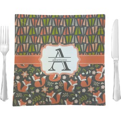 Fox Trail Floral 9.5" Glass Square Lunch / Dinner Plate- Single or Set of 4 (Personalized)