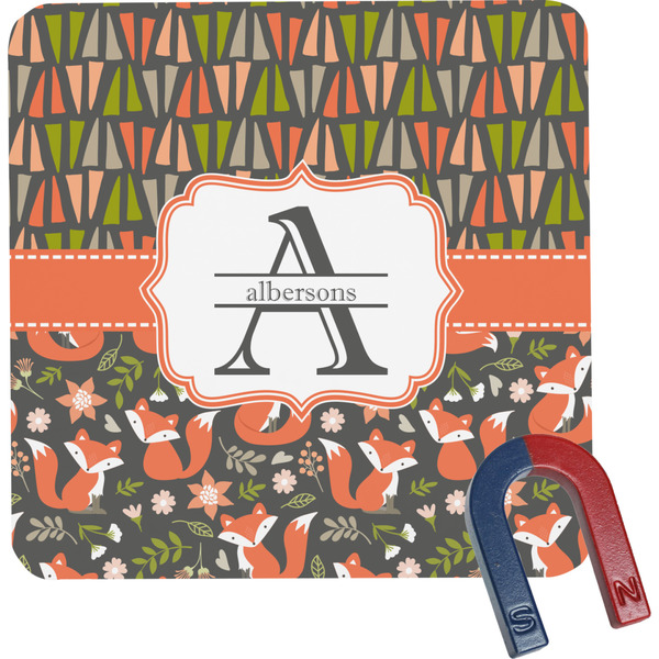 Custom Fox Trail Floral Square Fridge Magnet (Personalized)