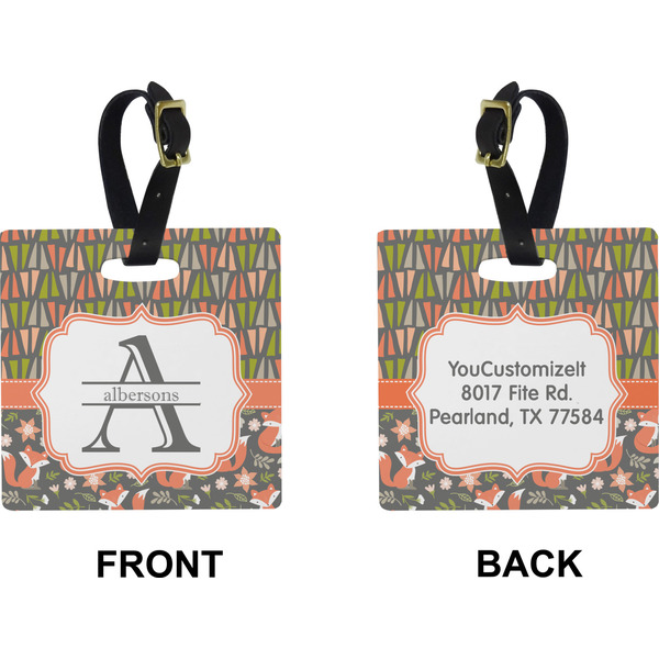 Fox Trail Floral Square Luggage Tag (Front + Back)