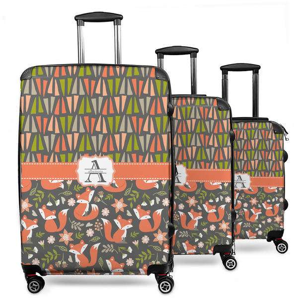 Custom Fox Trail Floral 3 Piece Luggage Set - 20" Carry On, 24" Medium Checked, 28" Large Checked (Personalized)
